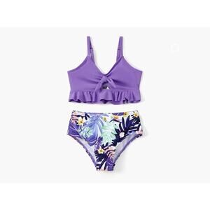 Pat Pat Girls Scallop Trim Strappy Two-Piece Swimsuit Purple 4/5 Yr
